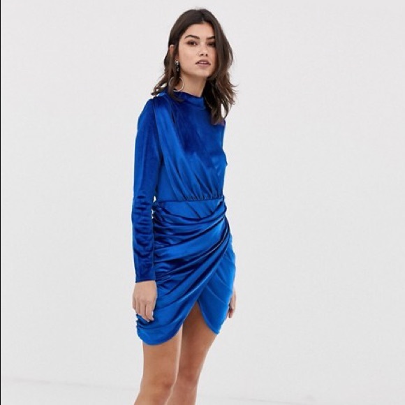 Boohoo Dresses | Boohoo Blue Velvet Wrap Dress | Poshmark